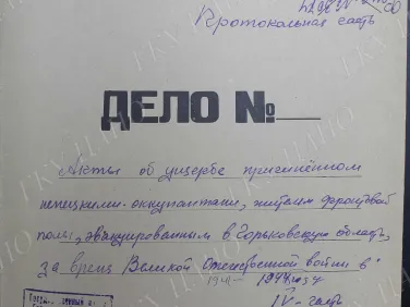 Ф. Р-3074. Оп. 1. Д. 3096. Акты об ущербе, причиненном немецкими оккупантами жителям фронтовой полосы, эвакуированным в Горьковскую область во время Великой Отечественной войны 1941−1945 гг. Часть 4.